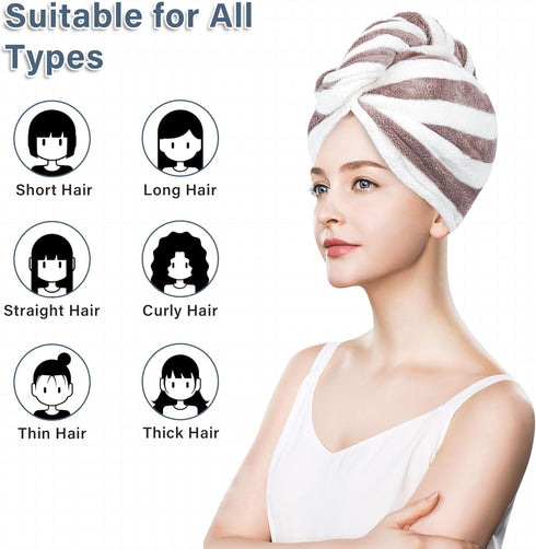 Microfiber Hair Towel Wrap - Soft Lightweight Hair Turban, Super Absorbent Quick Dry Hair Towels for Women