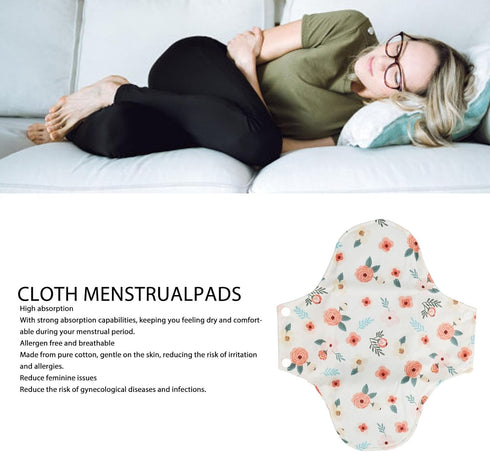 Zetiling 5pcs Reusable Menstrual Pads, Reusable Pads for Women, Cloth Pads for Women, Washable Sanitary Napkins