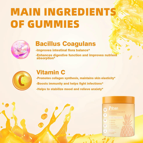 Gummies Gummy, Immune 60 Gummies 30 Pineapple for Women pH, Premium Feminine pH Balance Vaginal Probiotics, Support