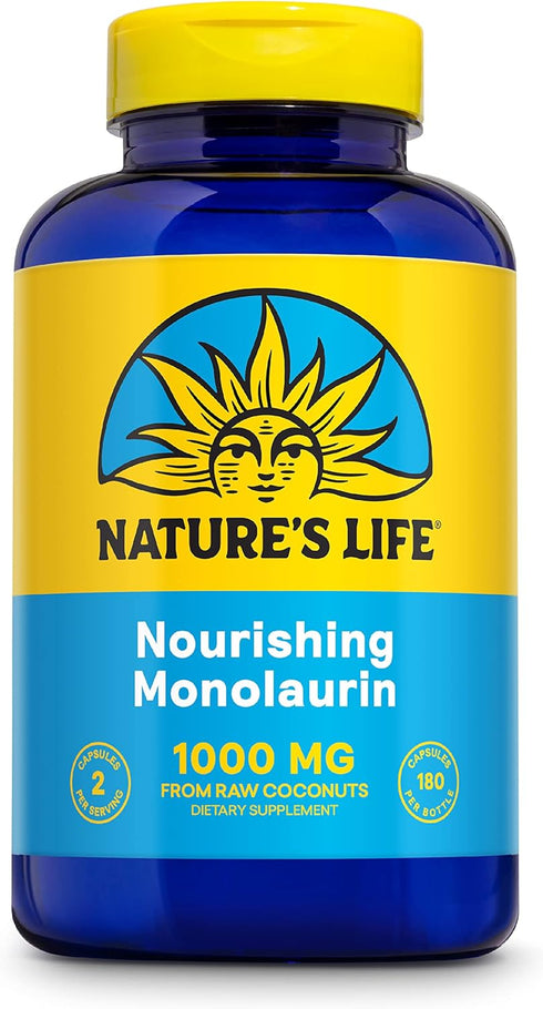 Nature's Life Monolaurin Capsules, 1000 mg, Vegetarian, 180 ct for Healthy Immune Function & Digestion