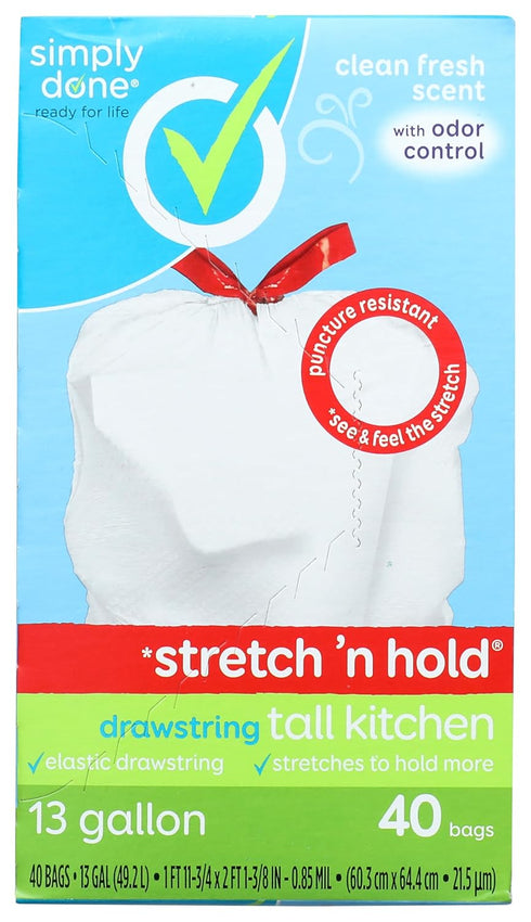 Topco Associates Simply Done, Tall Kitchen Bags, Drawstring, Clean Fresh Scent, 13 Gallon