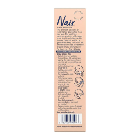 NAIR Prep & Smooth Face, Exfoliating Facial Hair Removal for Women, Depilatory Cream with Hyaluronic Acid