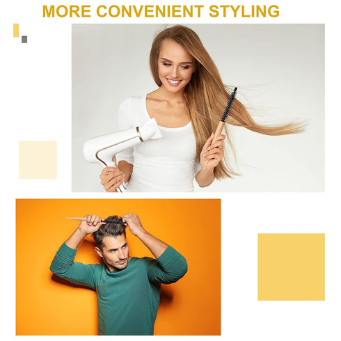 Mini Roller Quiff Brush for Hair Styling - Round Comb for Thin Short Hair, Bangs, Beard Lifting (10 Inch)