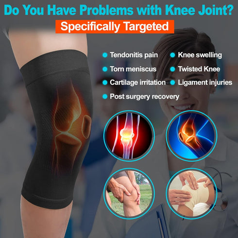 Knee Compression Sleeves, 1 Pair, 20-30mmHg Support Brace for Unisex, Pain Relief & Injury Recovery, Black
