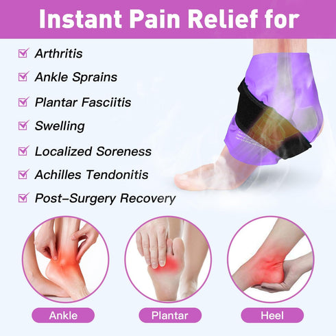 Ankle Ice Pack Wrap, Reusable Gel Ice Pack for Foot Ankle Heel, Cold Compress Therapy for Pain Relief, Injuries, Achilles Tendonitis, Plantar Fasciitis, Sprains, Swelling - Purple
