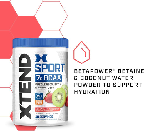 XTEND Sport BCAA Powder - Strawberry Kiwi Splash | 30 Servings Electrolyte Powder for Recovery & Hydration