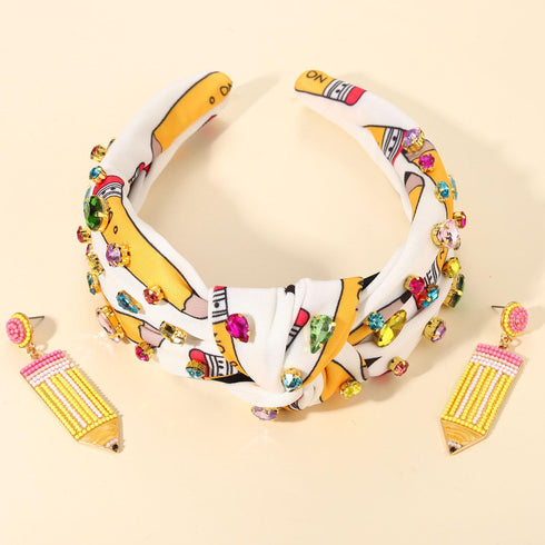 Teacher Accessories for Women, Headbands, Pencil Headbands, Hair Claw Clips, Earrings, Heishi Bracelets for Back to
