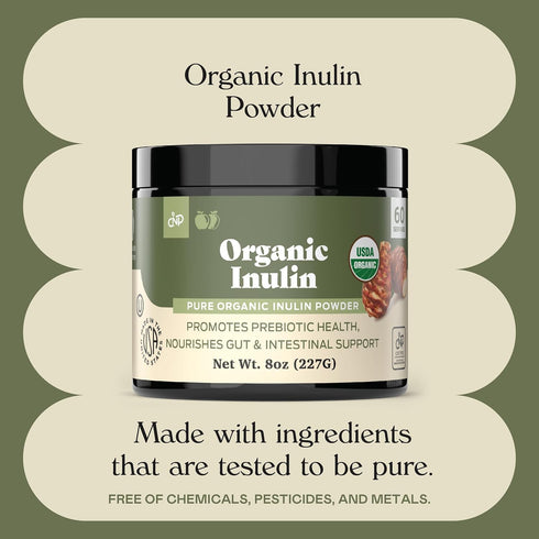 Pure Organic Inulin Powder Fiber Supplement, 8oz, Prebiotic Bulk Inulin for Digestion & Gut Health