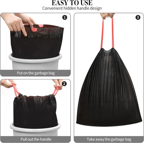 6 Rolls Drawstring Small Trash Bags, 4 Gallon Thicken Garbage Bags, 120 Counts for Kitchen, Bathroom