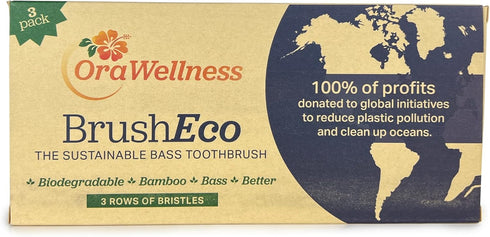 Bamboo Toothbrush 3 Pack, Sustainable Biodegradable Wooden Brush with 3 Rows for Healthy Mouth, Gums & Teeth, Made in