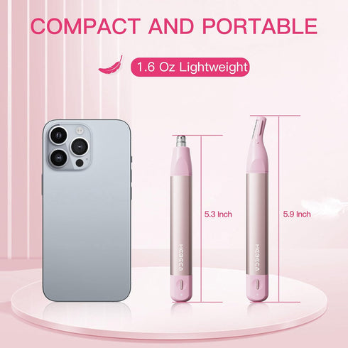 Nose Hair Trimmer for Women, 2in1 Facial Hair Removal Trimmer - Metal Body, Rechargeable Waterproof Portable