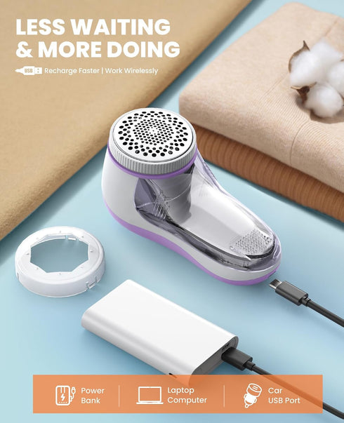 POPCHOSE Fabric Shaver - Electric Lint Remover for Clothes, Sweater Shaver with 6-Leaves Blades, Violet Purple