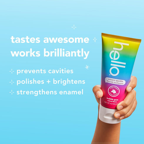 Pack, 2 3 Pack, 4.2 Oz Hello Kids Fluoride Toothpaste Variety Includes a Strawberry Toothpaste, Unicorn Bubble Gum