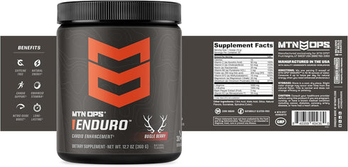 MTN OPS Enduro Nitric Oxide Supplement & Stim-Free Pre Workout, 30 Servings, Bugle Berry Flavor