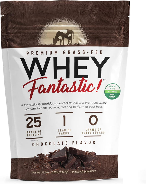 Whey Fantastic Chocolate 100% Natural Grass Fed Whey Protein Powder - Unique 3-Whey Blend of Whey Isolate, Concentrate