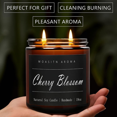 Home|19oz 100h Candle|2 MOASITN Cherry Blossom Large Heavenly Scented Candles for Long Lasting Clean Burn|Natural Soy