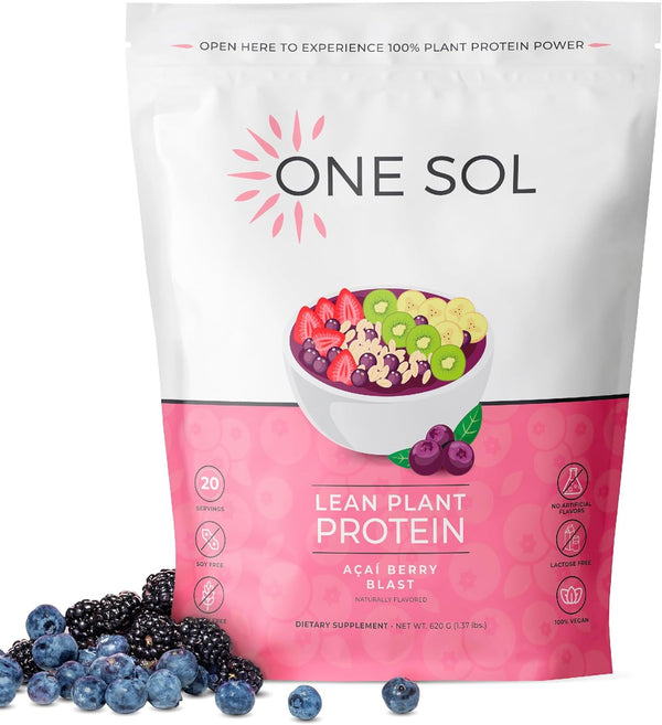 One Sol Protein Powder - Lean & Low Carb, Gluten Free, Vegan Friendly (Acai Berry Blast)