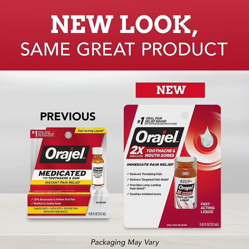 Orajel Instant Pain Relief for Toothache, Maximum Strength Liquid, 0.45 Oz (Pack of 2)