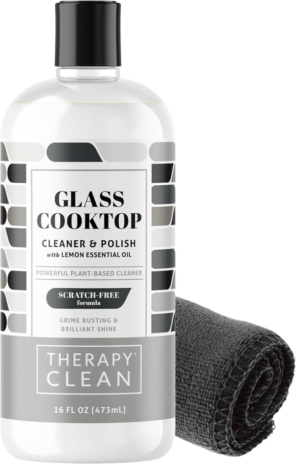 Therapy Glass Cooktop Cleaner Bundle with Microfiber Cloth - Glass Stove Top