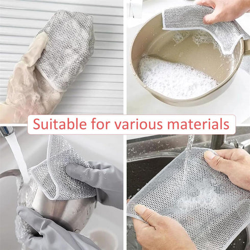 6 Pack Non Scratch Wire Dishcloth with 1 Kitchen Sponge, Powerful Cleaning Cloth for Cookware