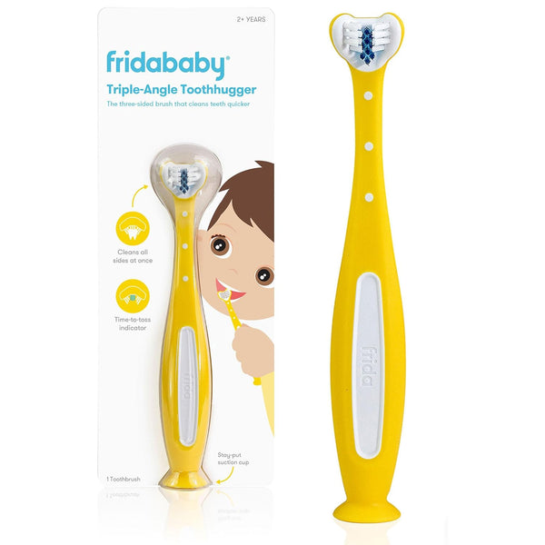 Frida Baby Triple-Angle Toothhugger Training Toddler Toothbrush, Cleans All Sides at Once, Yellow