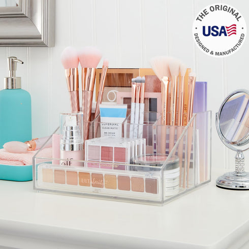 STORi Chloe Clear Plastic Stackable Vanity Makeup Organizer | Rectangular 6-Compartment Holder for Cosmetics, Brushes, Eyeshadow Palettes, & Beauty Supplies | Made in USA by STORi