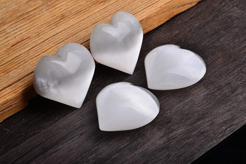 AMOYSTONE Selenite Crystal Hearts of Palm, 2PCS Worry Stone Crystal and Healing Stones for Home Decoration