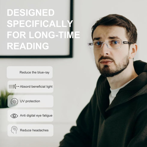 AQWANO Rimless Reading Glasses for Women Men, Lightweight Clear Frame Readers with Blue Light Blocking Anti Glare