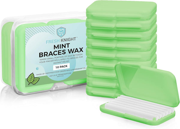 Braces Wax, 50 Orthodontic Strips & Cases (Mint) - 10 Pack, Premium Food Grade Wax for Aligners