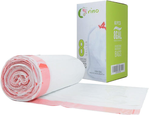 Ultra Strong 8 Gallon Garbage Bags, Unscented White Drawstring Trash Can Liners, 60 Count