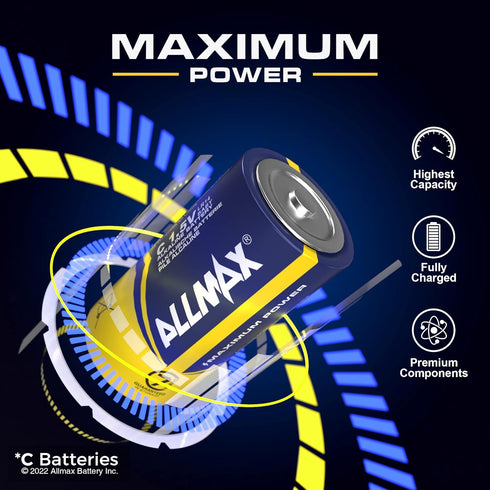 Allmax C Maximum Power Alkaline Batteries (6 Count) – Ultra Long- Lasting, 7-Year Shelf Life, Leakproof Design, Maximum Performance – 1.5V