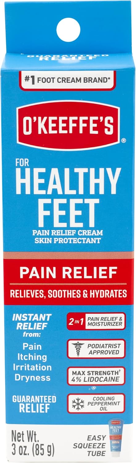 O'Keeffe's for Healthy Feet Pain Relief Skin Protectant Cream; 3 Ounce Tube (Pack of 1); Cooling Foot Cream