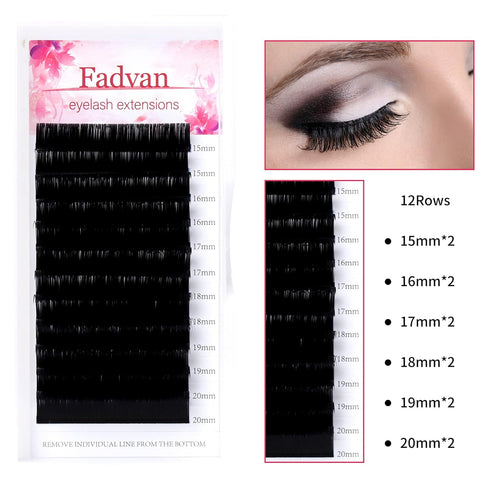Lash Extension 0.05mm D Curl Mixed Classic Eyelash Extensions, 15-20mm Matte Black Individual Lashes