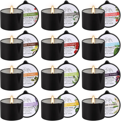 TLNFHRPI 12pcs Sets,1oz Massage Oil Candle,Moisturising Natural Soybeans Gift Low Temperature Body Oil Scented Candles