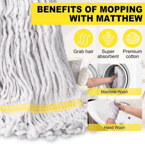 KeFanta 3 Pack Heavy Duty Commercial Mop Head Replacement, Looped End Cotton Mop Heads for Floor Cleaning