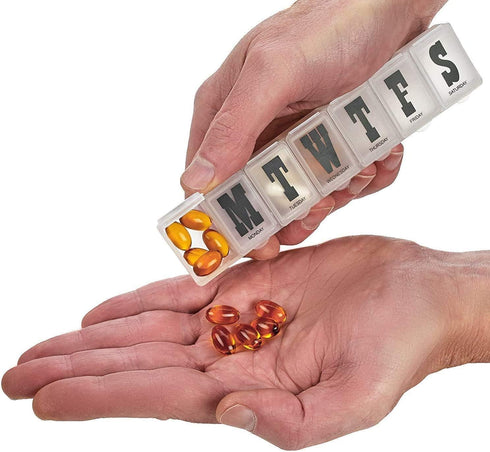 Pill Organizers, Pack of 4 Bold Letter Weekly Pill Planners for 28 Days Total