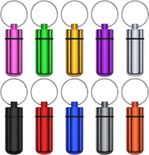 Small Portable Pill Case with Keychain, 10 Pack Waterproof Aluminum Organizer for Outdoor Camping Travel