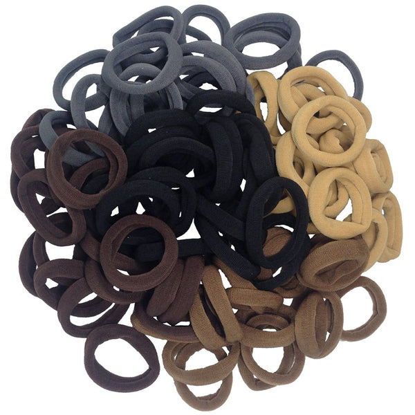 J-MEE Hair Ties for Thick Hair, 100PCS Seamless Cotton Ponytail Holders, Neutral Colors