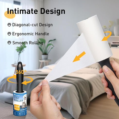 Lint Rollers for Pet Hair - Extra Sticky, 220 Sheets Lint Roller with 1 Handle and 2 Refills for Couch, Clothes