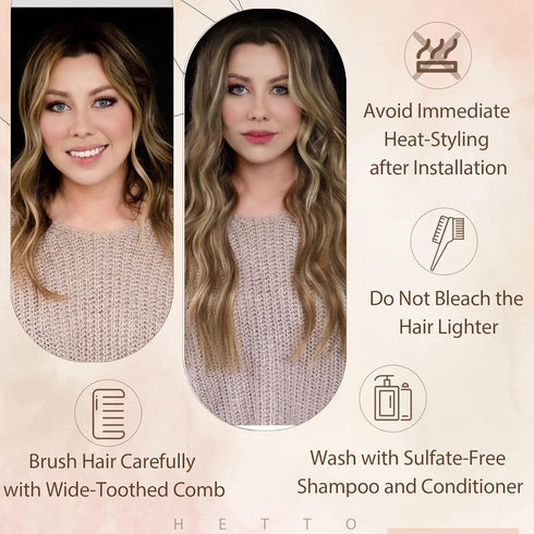 Hetto 12 Inch Sew in Hair Extensions, Balayage Brown to Blonde Weft, 70g Real Human Hair Extensions