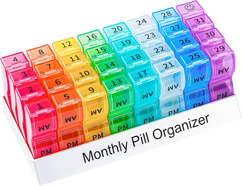 Monthly Pill Organizer 2 Times a Day, 30 Day Pill Case with Small Compartments for Vitamins and Travel Medicine
