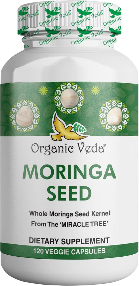 Organic Veda Moringa Seed Capsules - 1000mg Natural Moringa Seed Powder, Nutrients, Antioxidants, 120 Count