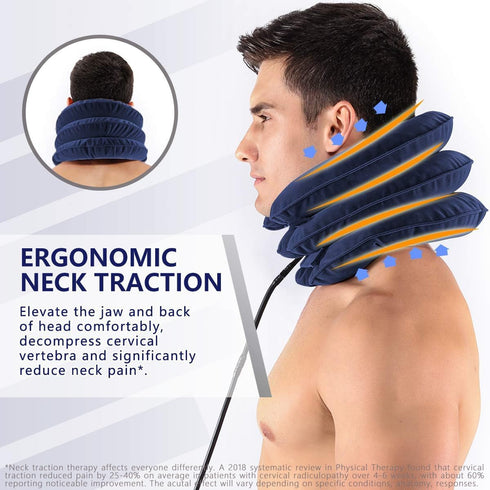 S Cervical Neck Traction Device for Instant Neck Pain Relief, Inflatable & Adjustable Neck Support Brace, Blue