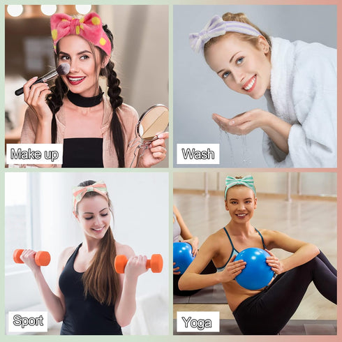Tigeen 48 Pieces Spa Headband Bulk - Coral Fleece Bow Hair Band for Women Shower, Skincare, Gifts