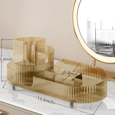 Large Capacity Rotating Makeup Organizer, Easy to Hold 20 Makeup Brushes, 10 Lipsticks, 8 Skincare Products (Crystal