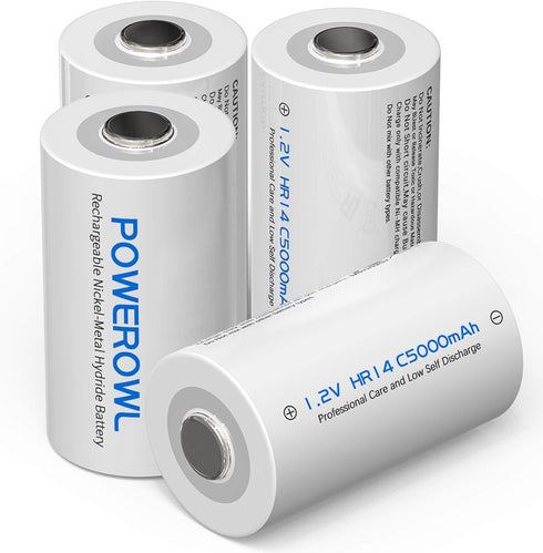 POWEROWL Rechargeable C Batteries, 5000mah Low Self Discharge NiMH C-Cell Battery (4 Pack)