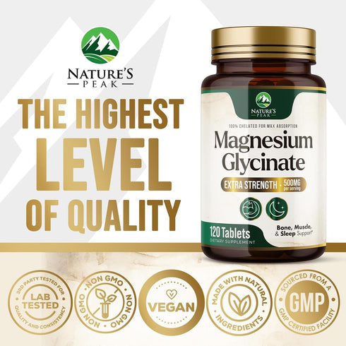 Magnesium Pills Extra Strength 500mg - Chelated for Ultra Absorption, 120 Tablets for Bone & Heart Support