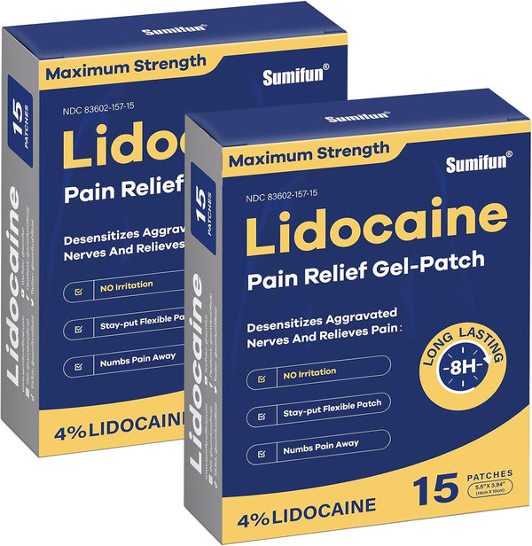 Sumifun 4% Lidocaine Patches, Maximum Strength Pain Relief for Back, Shoulder, Elbow, Knee, 30 Count