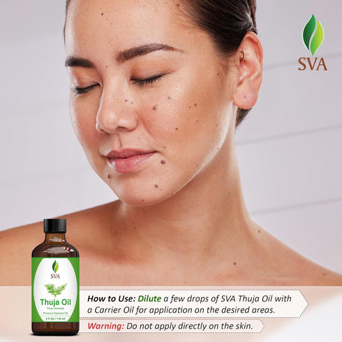 SVA Thuja Essential Oil – 4 Fl Oz, 100% Natural for Diffuser, Hair Care, Skin Care, Aromatherapy, with Dropper