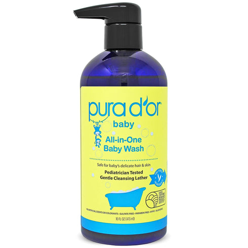 PURA D'OR All-in-One Calming Baby Wash & Shampoo (16 Oz) for Hair & Body, Tear Free, Natural Aloe Vera